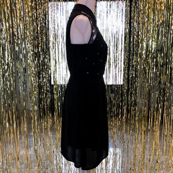 Black Dress Rhinestone Embellishment Embroidered Lace Size M Forever 21 Evening - Picture 2 of 16